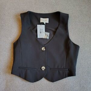 Love Tree Crop Top Vest Womens M Black Button Up Vneck Boho Indie Casual NWT $48